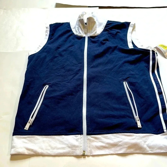 Tommy Hilfiger blue and white zip up vest size XL NWT - Picture 1 of 6